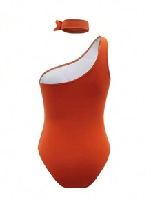 Maillot de bain d'une seule pièce pour filles adolescentes à couleur unie avec collier, costume de baignade pour plage d'été