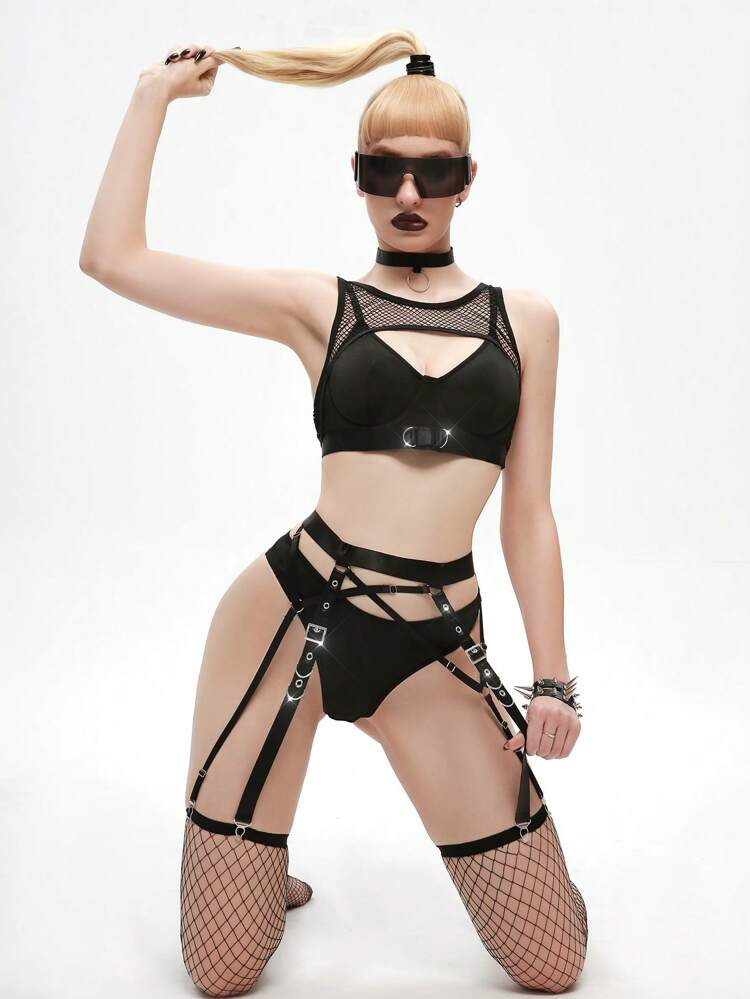 Cut Out Garter Lingerie Set With 1pair Stocking