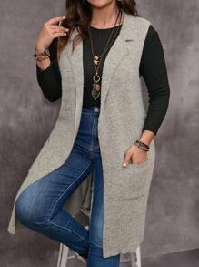 EMERY ROSE 大尺碼西裝領背心針織衫 - 卡其色 - 查看 7