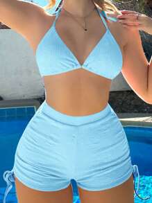SHEIN Swim Summer Beach Halter Triangle Drawstring Side Bikini