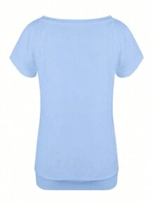 Tropvida Women's Summer Solid Color V-Neck Short Sleeve Casual T-Shirt - Baby Blue - View 2