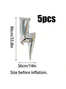 5 Bóng Bay Bằng Nhôm Hình Tia Sét Màu Bạc, Bóng Bay Nhấp Nháy 33 Inch Cho Tiệc Sinh Nhật, Đám Cưới, Trang Trí Theo Chủ Đề Thunderbolt - Bạc - Xem 2