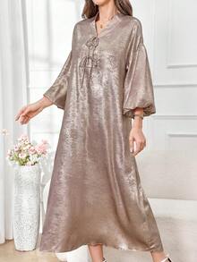 Al Najma 女士長袖中東風日常休閒連衣裙，適用於日常穿著 - 香檳色 - 查看 5