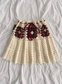 Soleia Summer Women's Colorful Casual  Crochet Knit Mini Skirt With Waist Tie, Perfect For Vacation Outfits