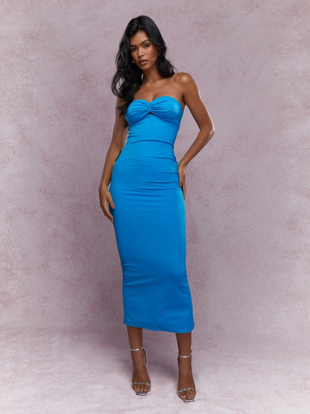 MISSGUIDED Sukienka bandeau bez ramiączek z dzianiny typu jersey twist z węzłem na biuście i rozcięciem na dole