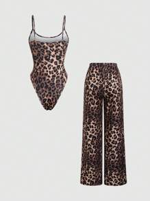 Chiquease Women's Leopard Print Cami Top And Long Pants Set, Simple Daily Wear - Multicolor - View 2