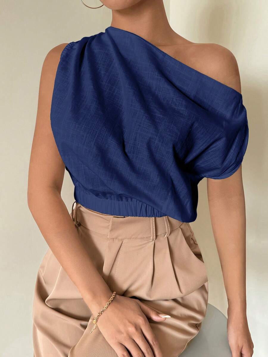 Firerie 女士不对称露肩宽松无袖竹亚麻衬衫，优雅适合度假和日常穿着