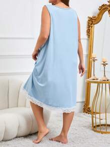 Camisón de dormir sin mangas con dobladillo de encaje para mujer de talla grande