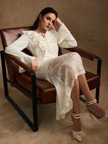 Anewsta Elegant Urban Professional Women's Cinching Waisted Woven Shirt - Beige - View 1