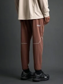 Coreblaze Pantalones largos casuales de unicolor de estilo novio, pantalones de chándal sencillos para uso diario - Marrón - Ver 2
