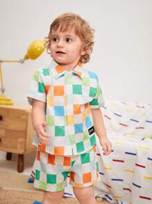 Baby Boys Casual Fashion Colorful Plaid Shirt Set For Summer