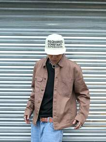 Manfinity Roghcode Chaqueta de mezclilla casual para hombre de manga larga con botones y bolsillos, de unicolor - Caqui - Ver 6