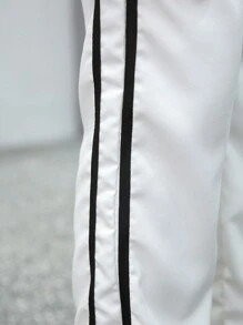 SHEIN Modische gestreifte lange Mädchenhose mit seitlichem Taschendesign, Größe 6-1-1 - Schwarz und Weiss - Übersicht 3