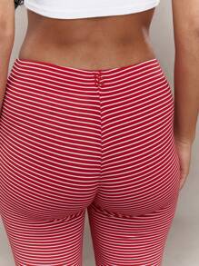 MISSGUIDED Embroidered Logo Textured Stripe Capri Leggings - Red and White - View 3