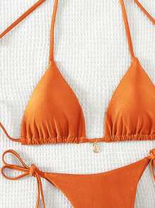 Swim Vcay Bộ Bikini Màu Cam Dây Buộc Cổ Cho Nữ, Bộ Bikini Hai Mảnh Đi Biển Mùa Hè - trái cam - Xem 3