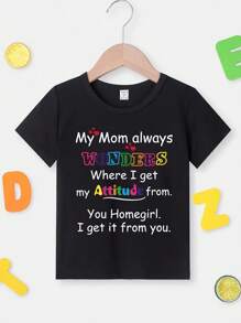GraphicGems Baby Girl Fashionable Cartoon Cute Colorful Letter Slogan Print Short Sleeve T-Shirt - Black - View 2
