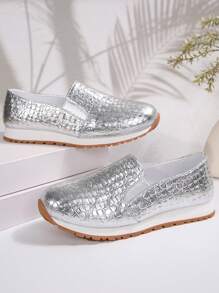 Ladies' Gold Elastic Flat Casual Shoes