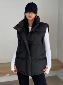 DAZY Women's Sleeveless Vest With Pockets, Black, Winter Women Clothes, Padded Coat Women