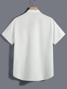 Manfinity Homme Men's Solid Color Short Sleeve Casual Shirt With Double Pocket, Summer - White - View 2