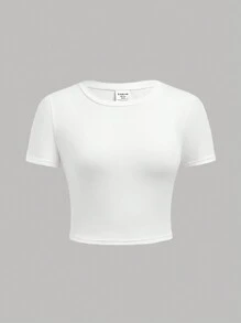 SHEIN 休閒圓領套頭純色舒適T恤套裝，適用於青少女 - 黑與白 - 查看 7