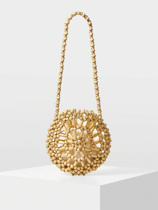 MOTF PREMIUM LADIES' HOLLOW OUT BEADED KNITTED SHOULDER BAG