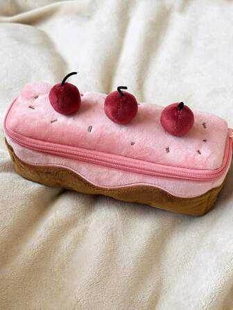 ROMWE Kawaii حافظة أقلام من الفرو بشكل كعكة الكرز 1 قطعة (موضع النقاط عشوائي), مستلزمات مدرسية، العودة إلى المدرسة