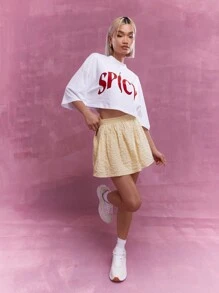 MISSGUIDED Camiseta corta holgada de hombros caídos con estampado frontal