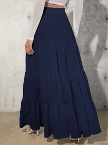 SHEIN Tall Ladies' Summer Casual Solid Color Skirt - Navy Blue - View 2