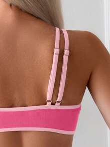 SHEIN Swim 女性夏季海灘比基尼套裝，帶有搶眼的邊緣切割細節，性感兩件式泳裝 - 粉色 - 查看 8