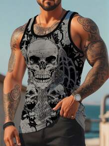 Manfinity Dauomo Men's Summer Casual Skull Printed Round Neck Tank Top