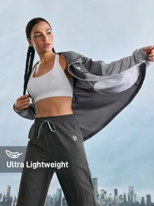 In My Nature 女士戶外運動城市通勤夾克顏色塊輕量帽子外套 - 灰色 - 查看 2
