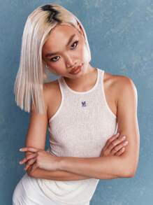 MISSGUIDED Logo Sheer Tank Top - Beige - View 3