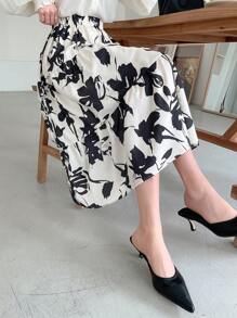 DAZY Falda con dobladillo con volantes y estampado de plantas para el verano