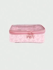 ROMWE Kawaii Bolsa de almacenamiento cuadrada transparente, linda y de dibujos animados, para cosméticos y artículos de tocador en color rosa - Rosa - Ver 4