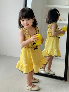 SHEIN Baby Mädchen niedliches und stilvolles Texturiertes Lässig kleid mit Dreifach-Schleifen-Design, All-Match Stil - Verschiedenfarbig - Übersicht 3