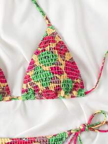 SHEIN Swim 女士夏季海灘花朵風格頸帶綁帶性感比基尼套裝 - 彩色 - 查看 4