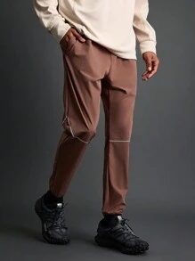 Coreblaze Pantalones largos casuales de unicolor de estilo novio, pantalones de chándal sencillos para uso diario - Marrón - Ver 1