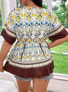 SHEIN Clasi Women's Plus Size Random Printed Short Sleeve Simple Daily Blouse - Multicolor - View 2