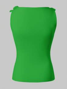 SHEIN Unity 女士優雅修身圓領背心上衣，3D花卉裝飾，夏季款 - 綠色 - 查看 2