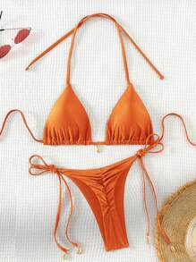 Swim Vcay Bộ Bikini Màu Cam Dây Buộc Cổ Cho Nữ, Bộ Bikini Hai Mảnh Đi Biển Mùa Hè - trái cam - Xem 6