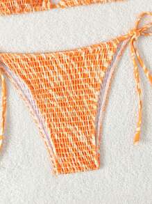 SHEIN Swim Set Bikini Seksi Dua Potong Motif Zebra Oranye Kuning untuk Pantai Musim Panas Wanita, Model Acak - Jeruk - View 5
