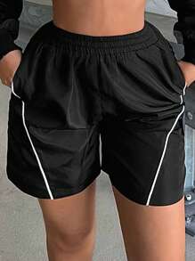 SHEIN SXY 夏季運動休閒黑白拼色短褲