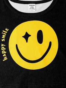 Fashionable Streetwear Girls' Outfit With Smiling Faces Print, Cool 2 In 1 Bottoms Set, High Rate Casual Summer Streetwear - Multicolor - View 4