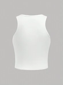 SHEIN 休閒圓領套頭純色舒適T恤套裝，適用於青少女 - 黑與白 - 查看 4