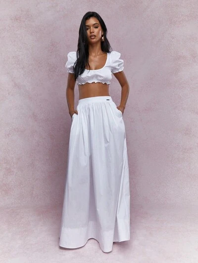 MISSGUIDED 러플 밑단 벌룬 슬리브 크롭 벌룬 탑 맥시 스커트 투피스 의상