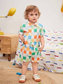 Baby Boys Casual Fashion Colorful Plaid Shirt Set For Summer