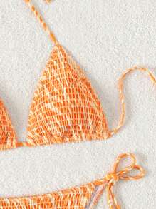 SHEIN Swim Set Bikini Seksi Dua Potong Motif Zebra Oranye Kuning untuk Pantai Musim Panas Wanita, Model Acak - Jeruk - View 4