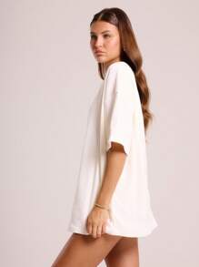 MUSERA Áo thun rộng vai rớt, thích hợp cho kỳ nghỉ xuân hè. - Màu be - Xem 5