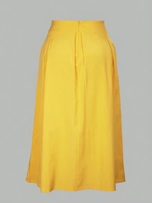 女士春季服装、情人节服装、女士度假服装、大码女士纯色简约日常半身裙、女士夏装、女士商务休闲装 - 黃色 - 查看 3
