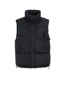 DAZY Women's Sleeveless Vest With Pockets, Black, Winter Women Clothes, Padded Coat Women
